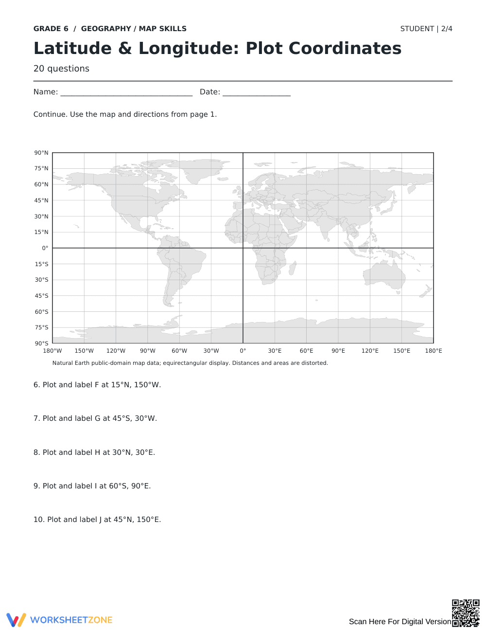 Latitude & Longitude Worksheet | Grade 6 Complete - Page 2