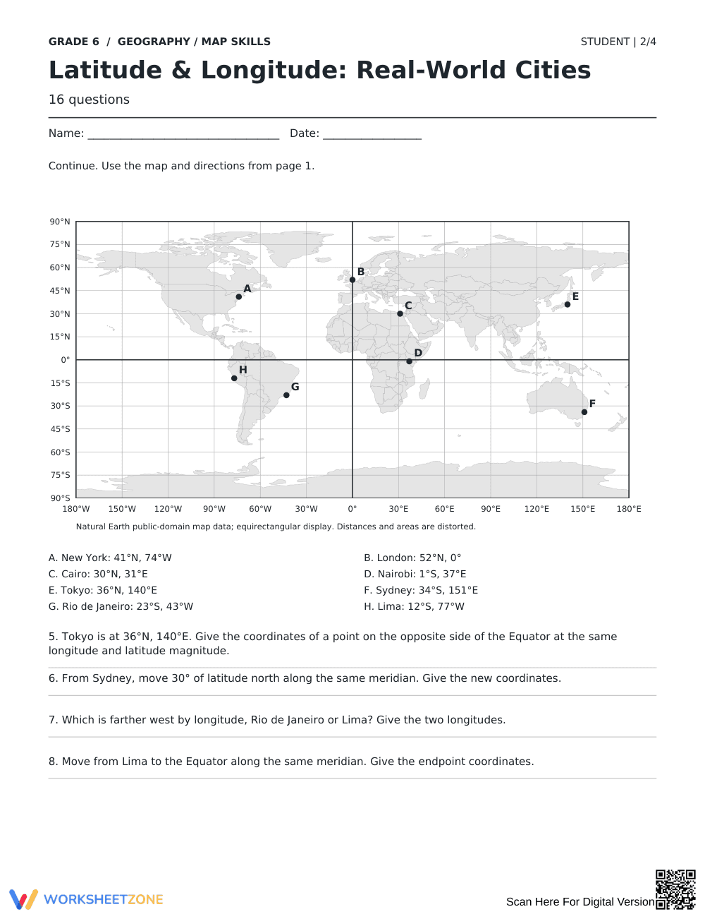 Latitude & Longitude Worksheet | Grade 6 Essential - Page 2