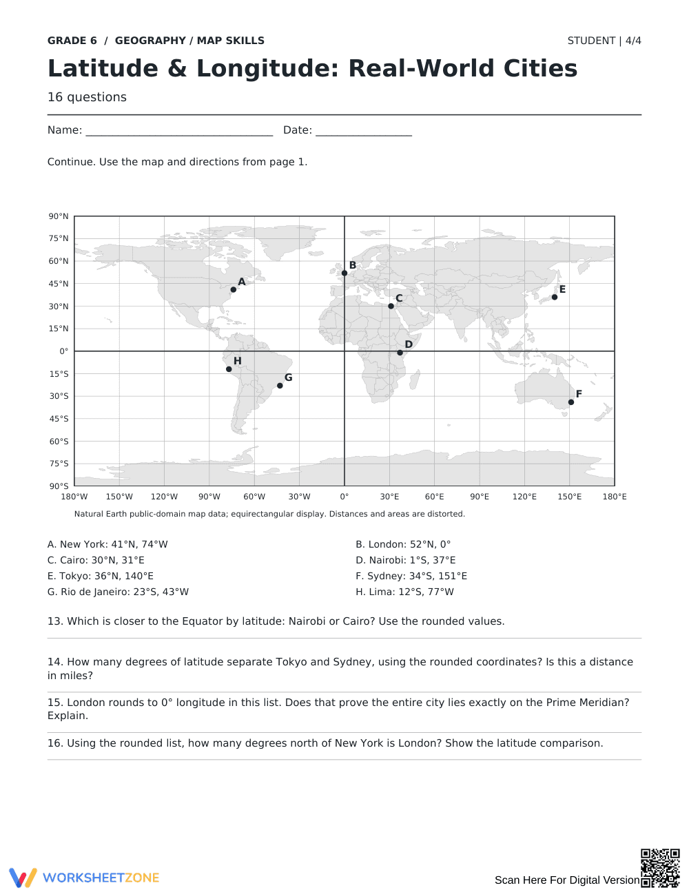 Latitude & Longitude Worksheet | Grade 6 Essential - Page 4
