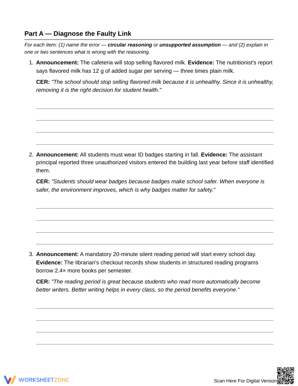 Complete Circular Reasoning Worksheet | Grade 6 ELA - Page 2