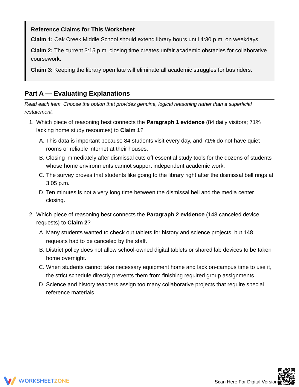 Essential Explaining Evidence Worksheet | Grade 6 ELA - Page 2