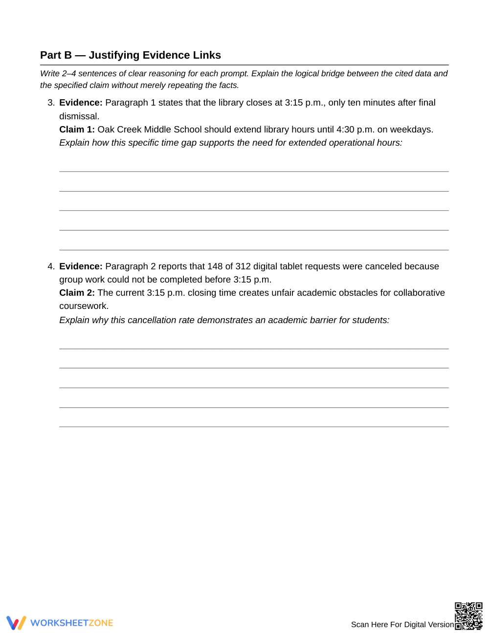 Essential Explaining Evidence Worksheet | Grade 6 ELA - Page 3