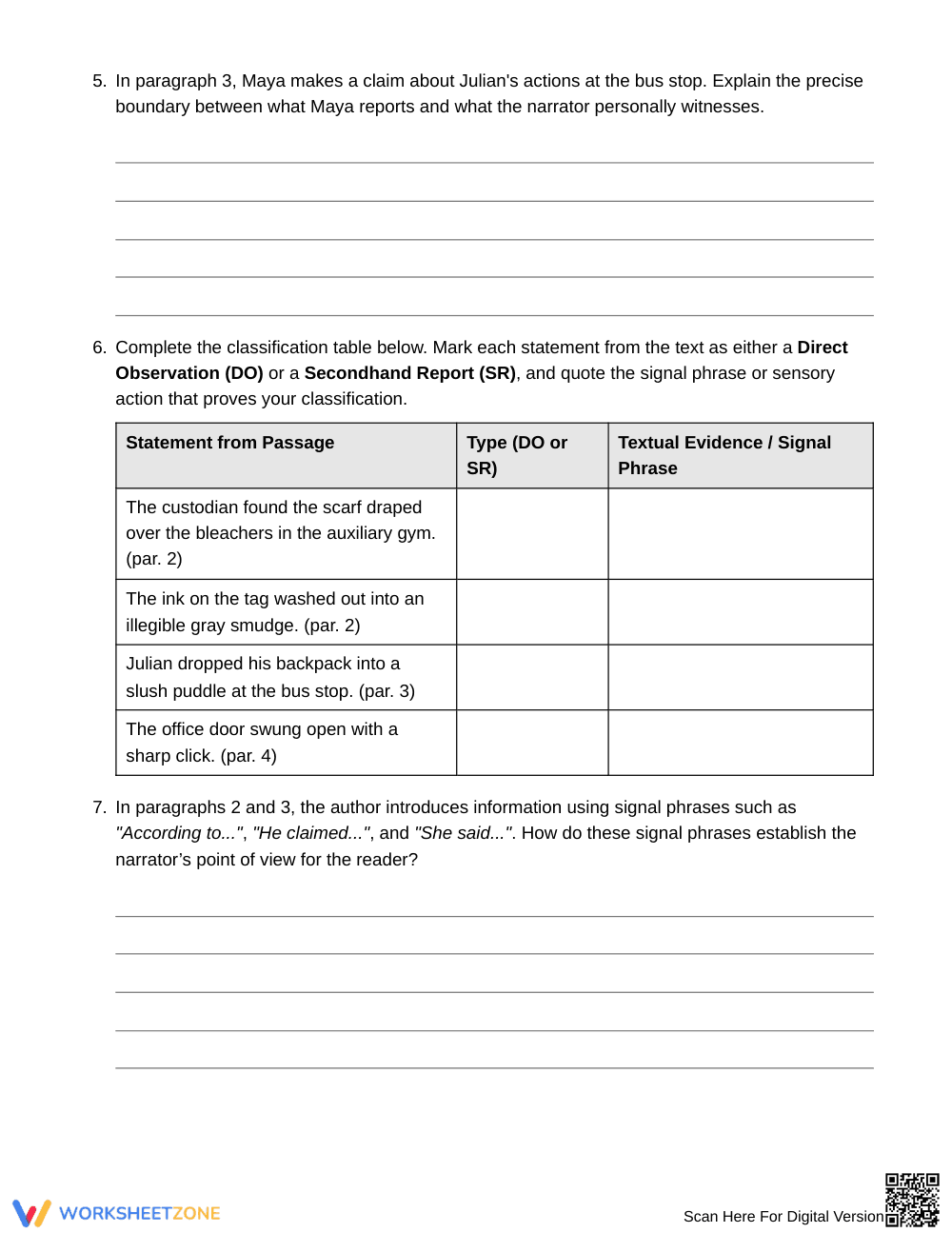 Complete Narrator Boundary Worksheet | Grade 6 ELA - Page 4