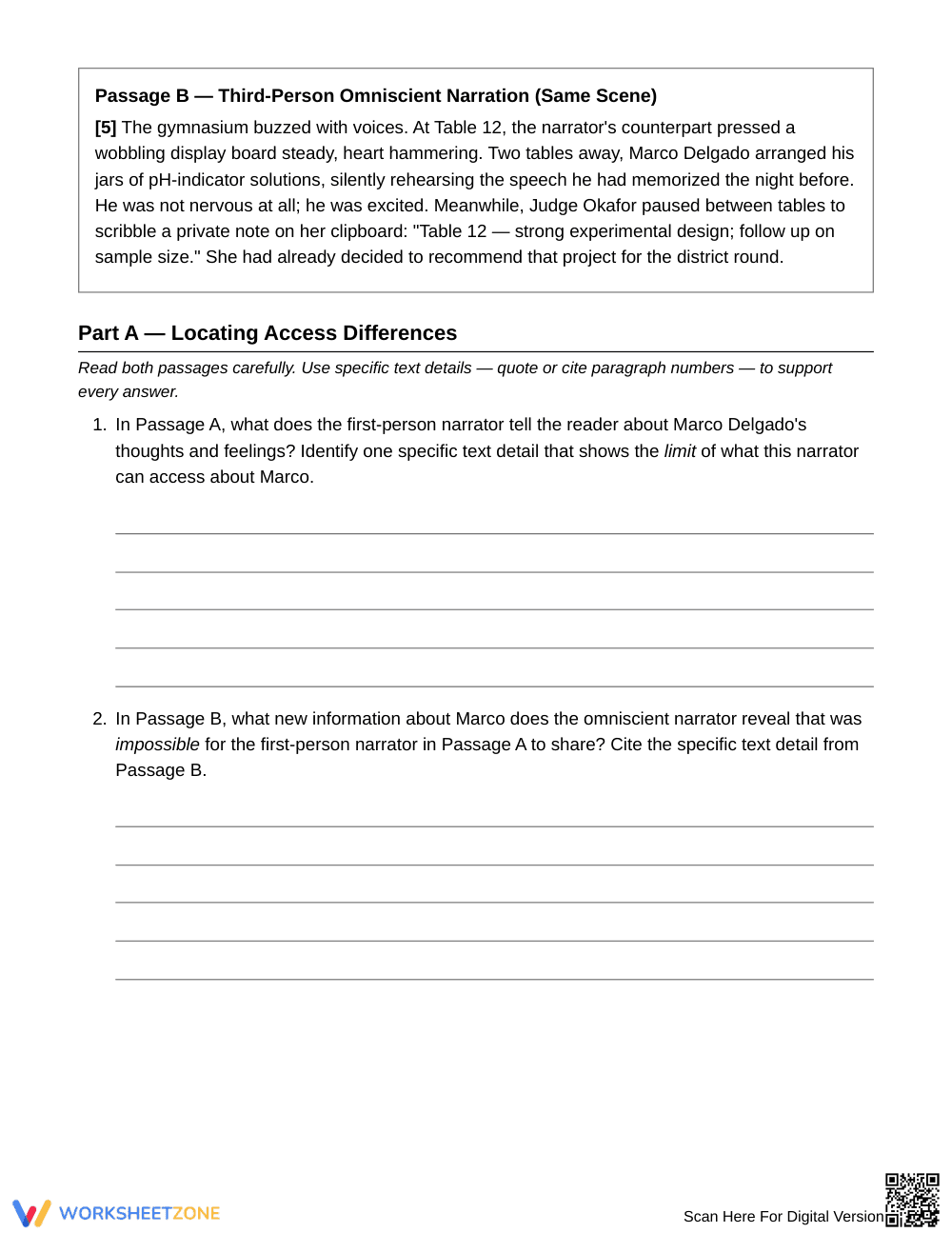 Complete Narrator Choice Worksheet | Grade 6 ELA - Page 2