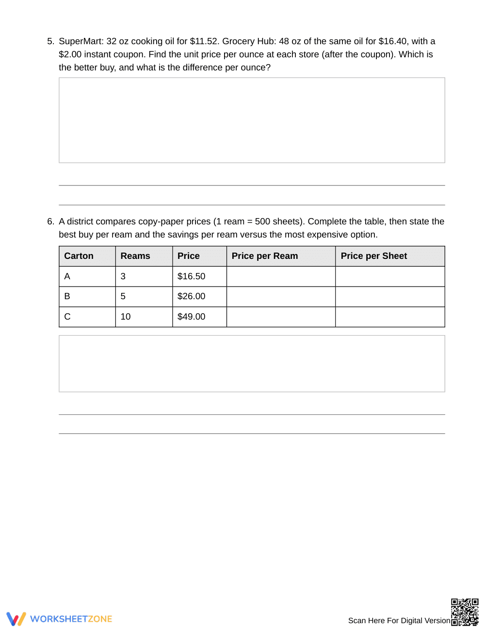 Complete Better Buy Decisions Worksheet | Grade 6 Math - Page 3