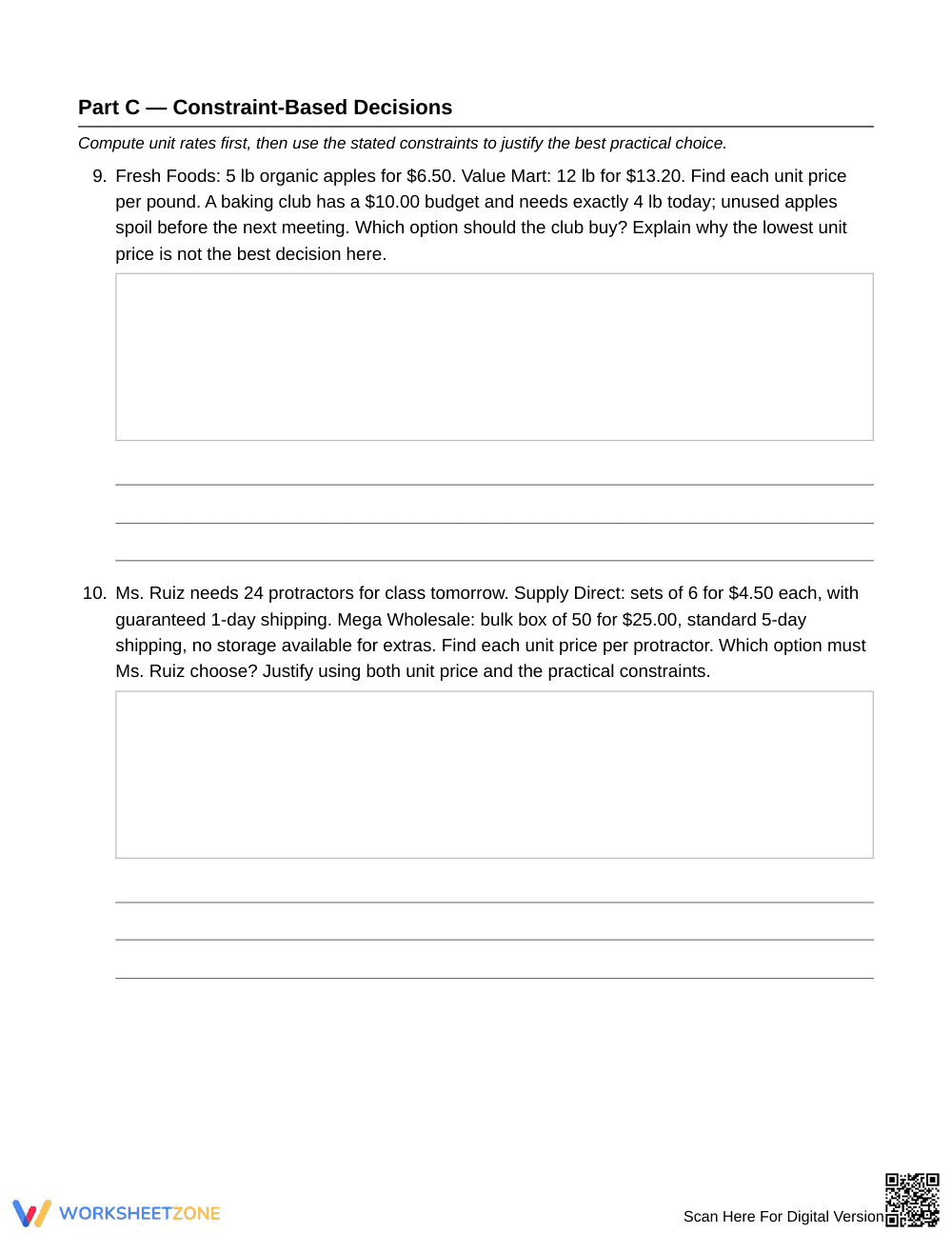 Complete Better Buy Decisions Worksheet | Grade 6 Math - Page 5