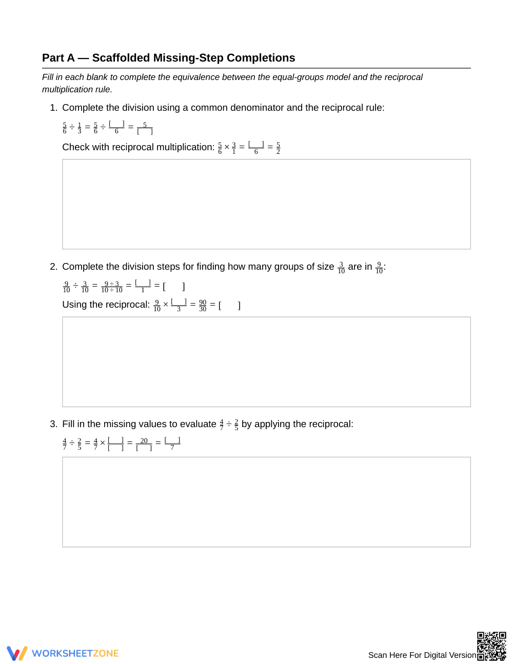 Complete Fraction Reciprocal Rule Worksheet | Grade 6 Math - Page 2