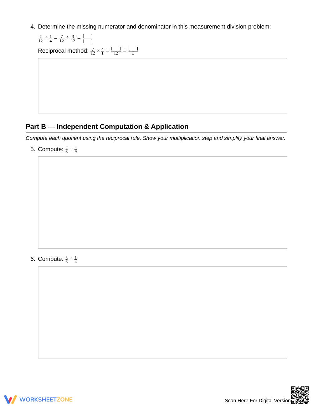 Complete Fraction Reciprocal Rule Worksheet | Grade 6 Math - Page 3