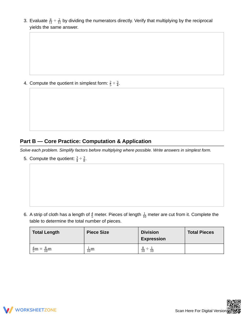Complete Fraction Quotients Worksheet | Grade 6 Math - Page 2