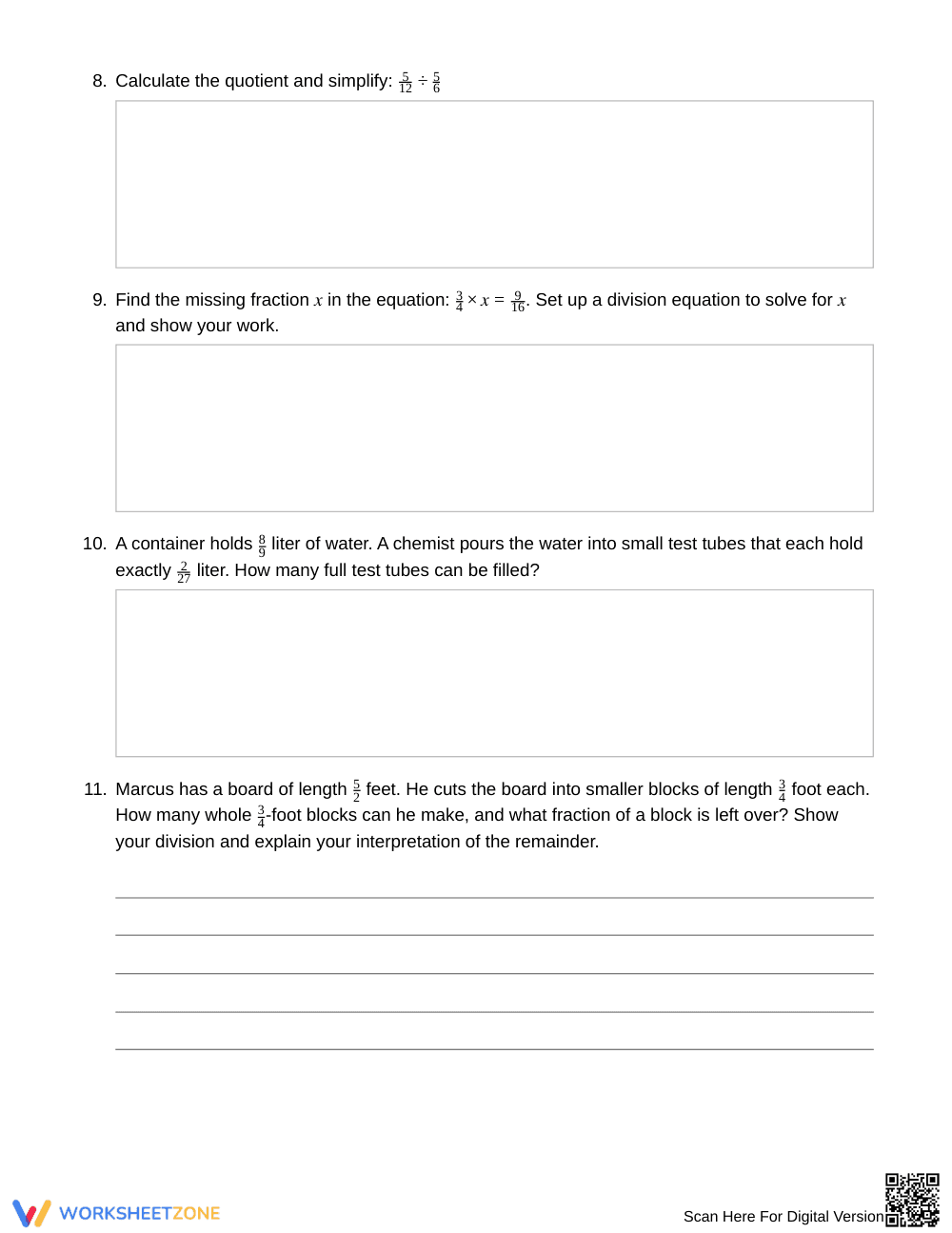 Complete Dividing Fractions Worksheet | Grade 6 Math - Page 3