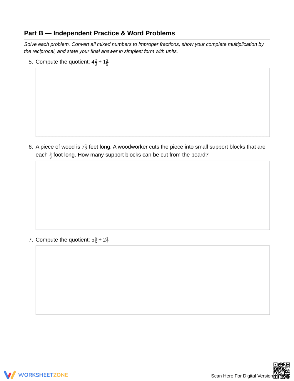 Complete Dividing Mixed Numbers Worksheet | Grade 6 Math - Page 3