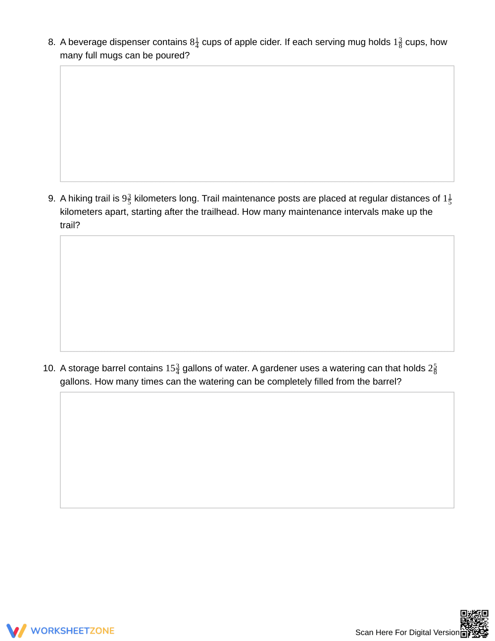 Complete Dividing Mixed Numbers Worksheet | Grade 6 Math - Page 4