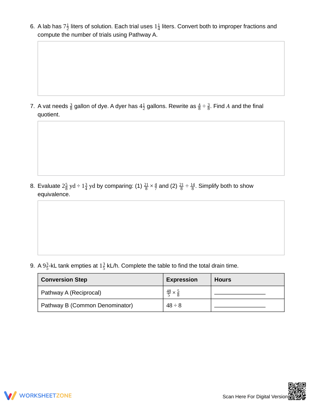 Complete Dividing Mixed Numbers Worksheet | Grade 6 Math - Page 3
