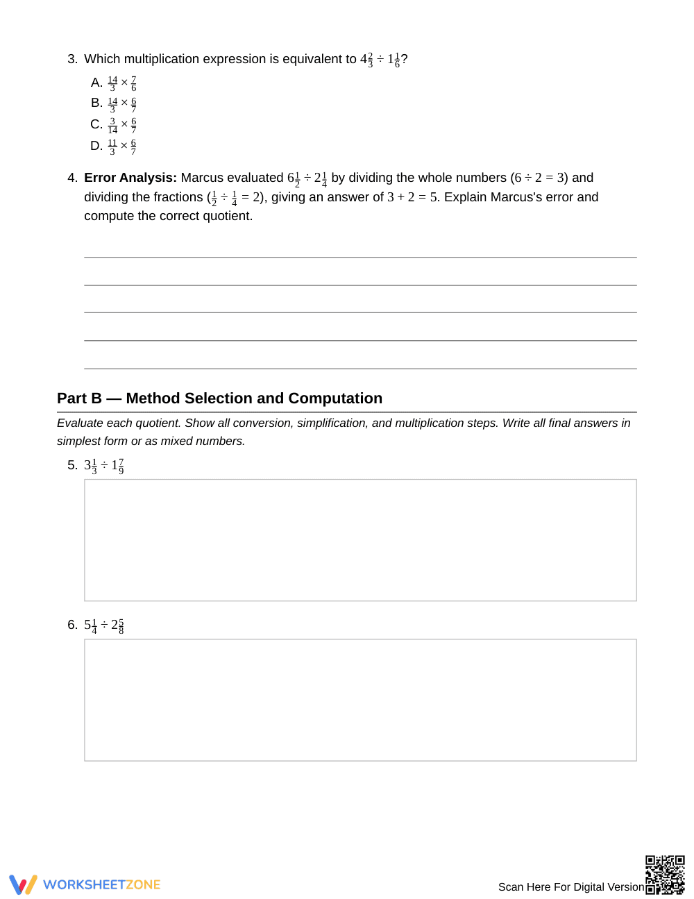 Complete Dividing Mixed Numbers Worksheet | Grade 6 Math - Page 2