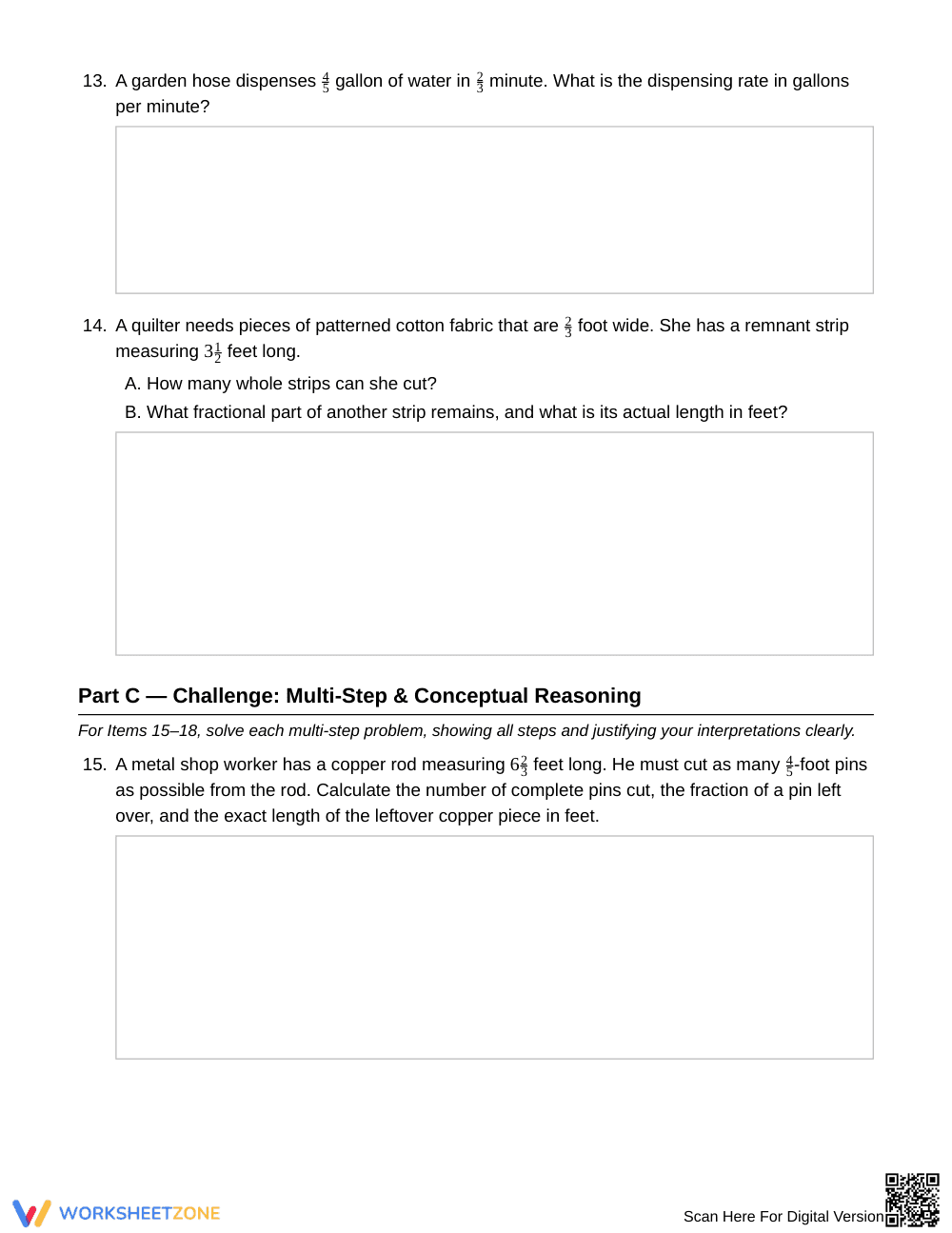 Ready Fraction Division Contexts Worksheet | Grade 6 Math - Page 4
