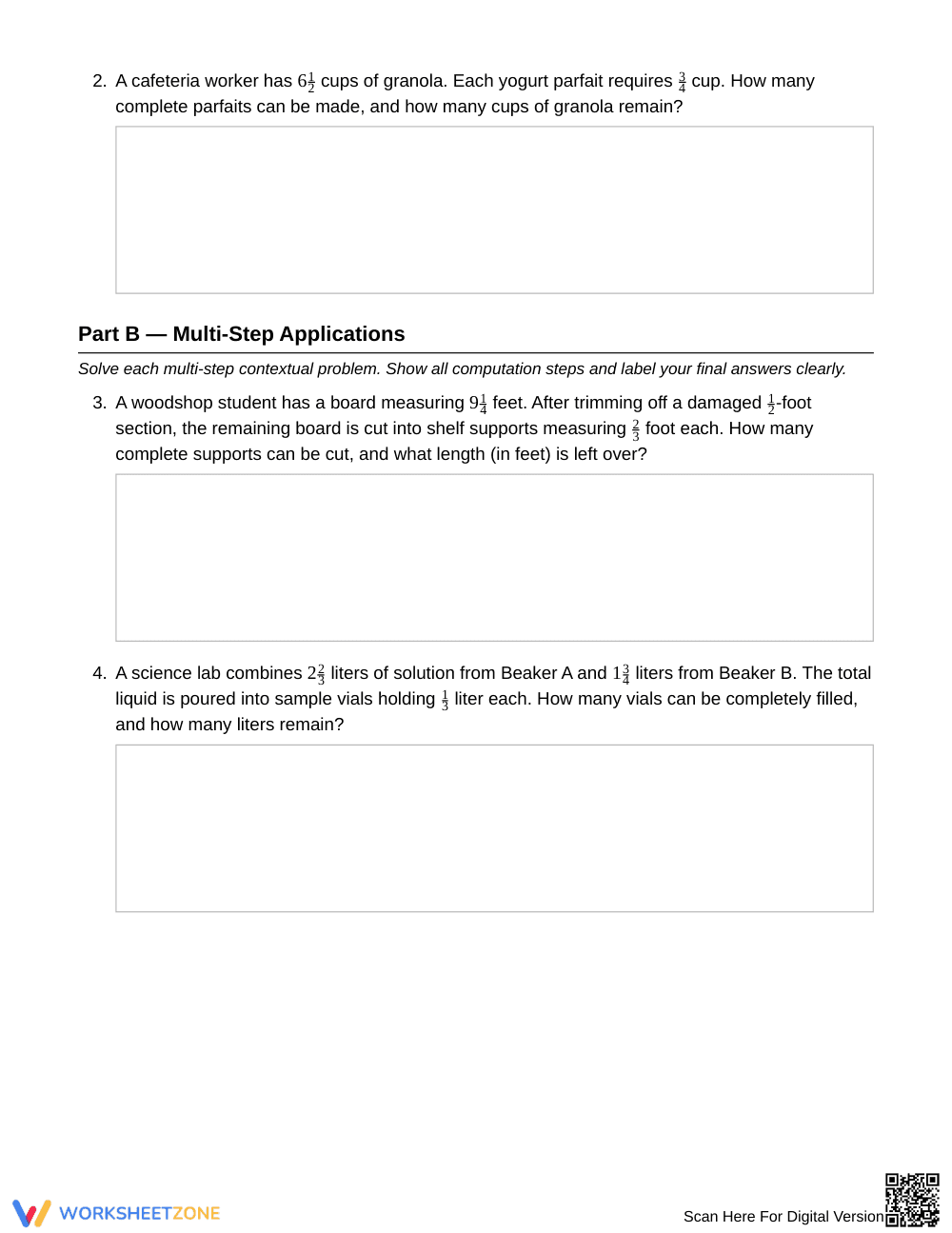 Complete Fraction Portions Worksheet | Grade 6 Math - Page 2