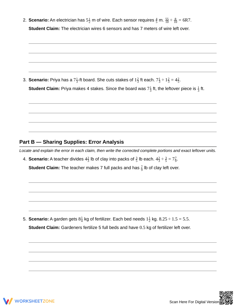 Aligned Fraction Division Remainder Worksheet | Grade 6 Math - Page 2