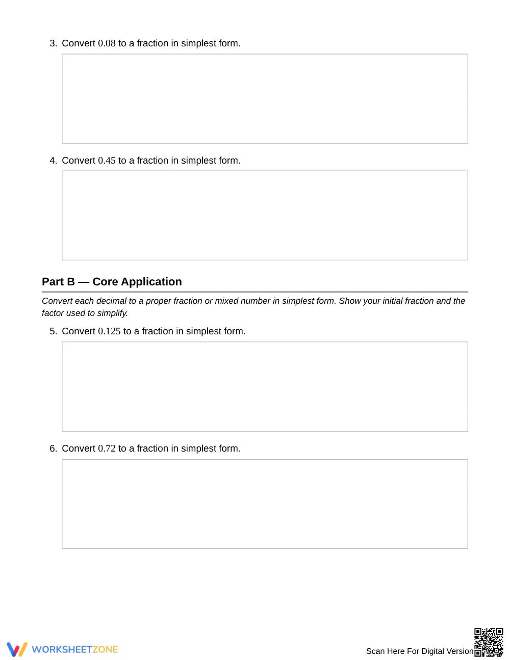 Printable Decimals to Fractions Worksheet | Grade 6 Math - Page 2