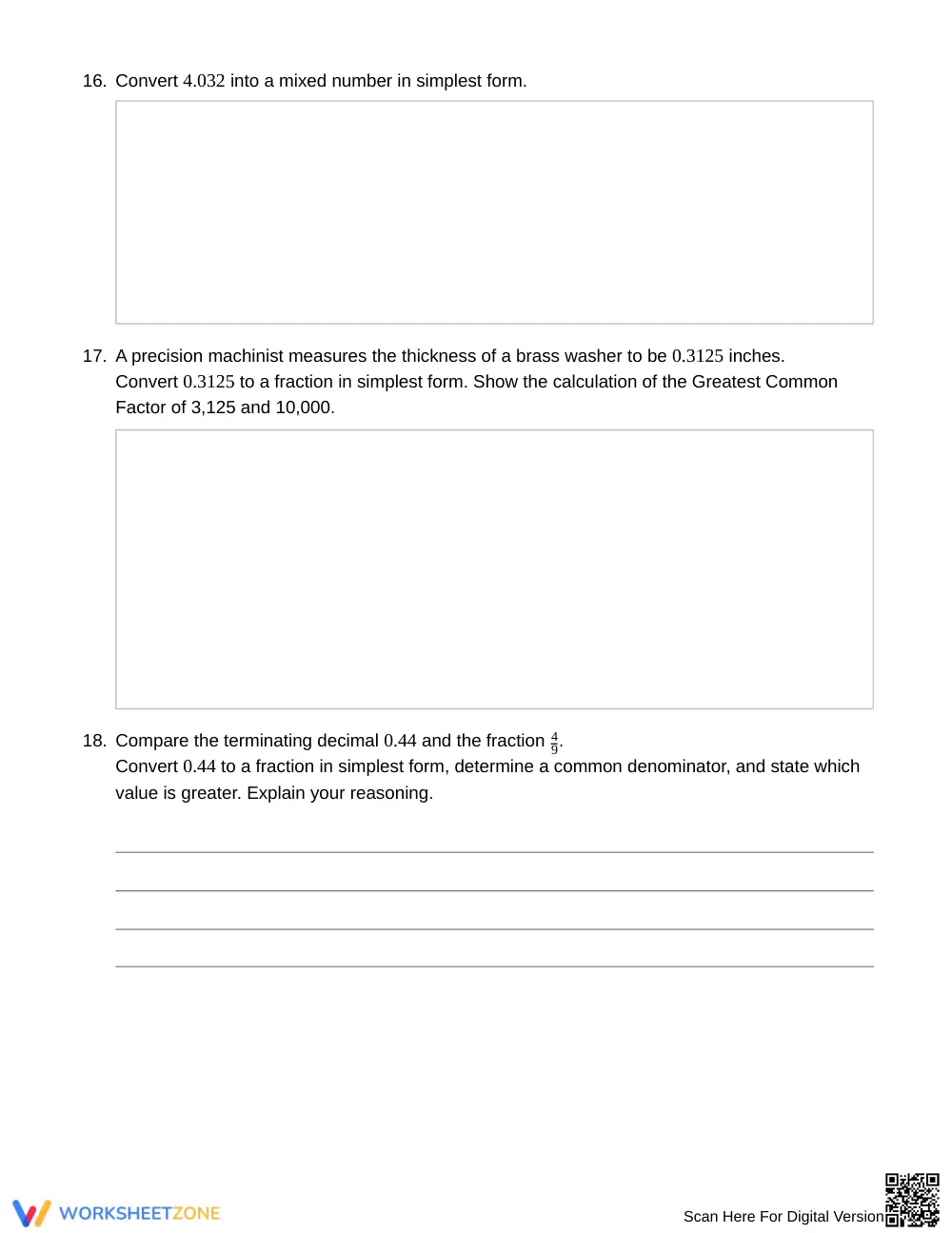 Printable Decimals to Fractions Worksheet | Grade 6 Math - Page 5