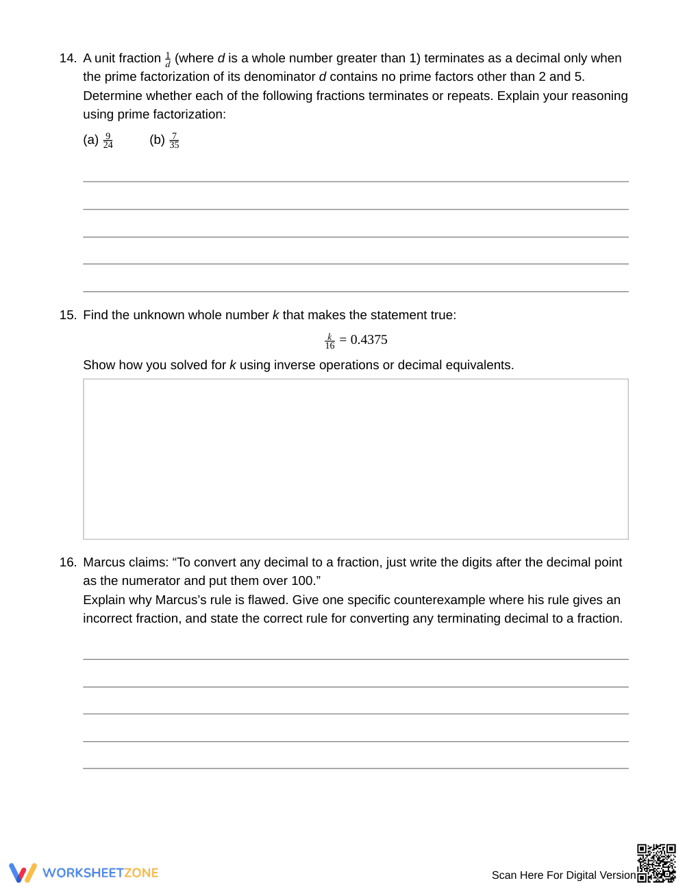Complete Fraction & Decimal Worksheet | Grade 6 Math - Page 5