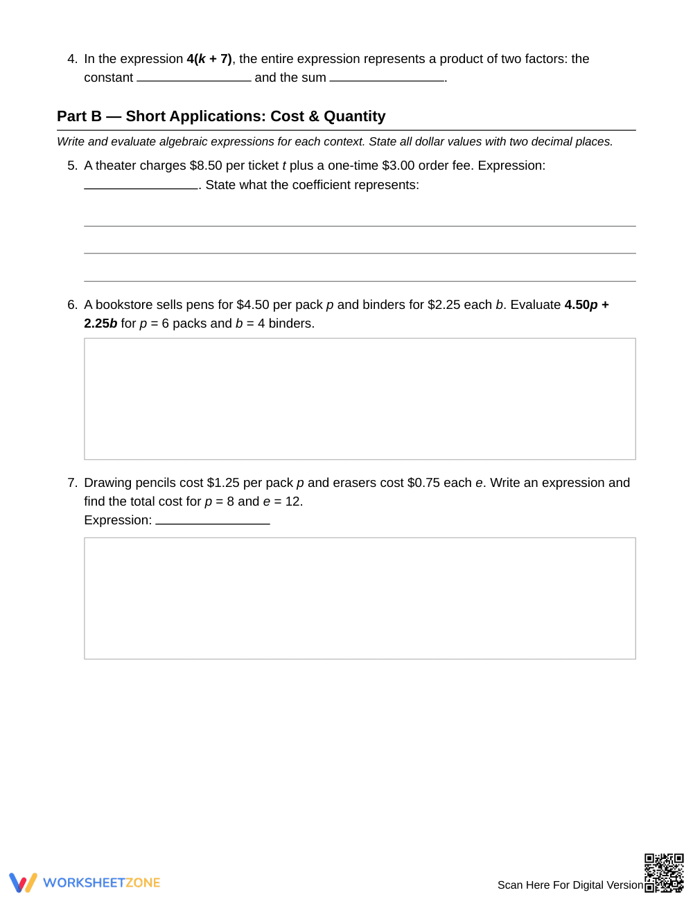 Printable Terms & Coefficients Worksheet | Grade 6 Math - Page 2