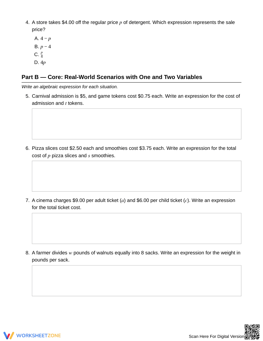 Essential Writing Expressions Worksheet | Grade 6 Math - Page 2