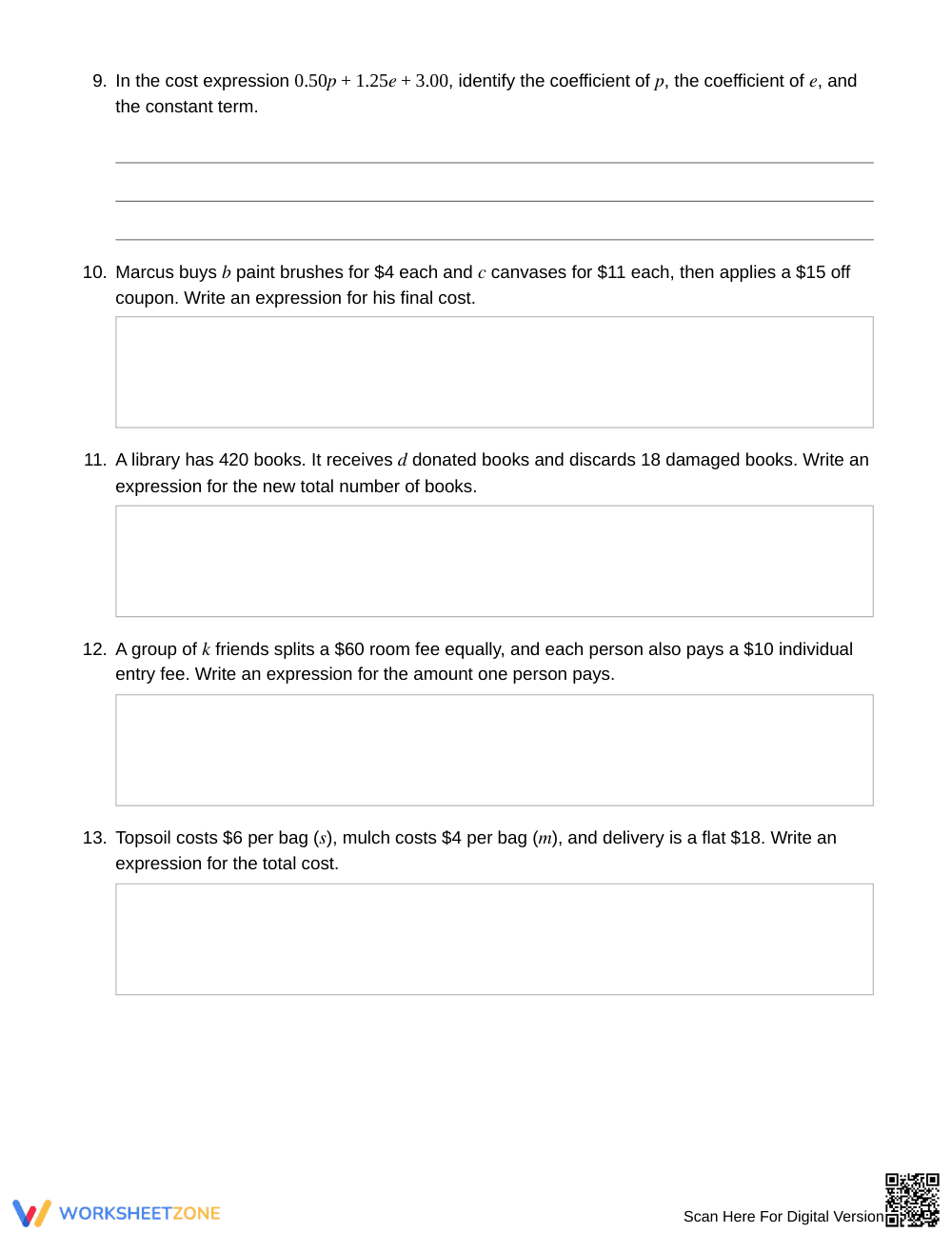 Essential Writing Expressions Worksheet | Grade 6 Math - Page 3