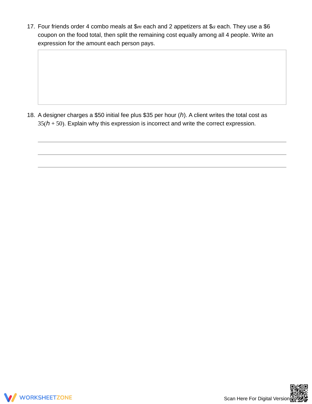 Essential Writing Expressions Worksheet | Grade 6 Math - Page 5