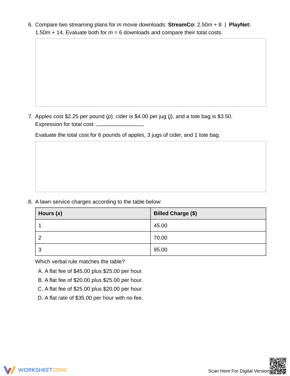 Ready Words, Tables & Expressions Worksheet | Grade 6 Math - Page 3