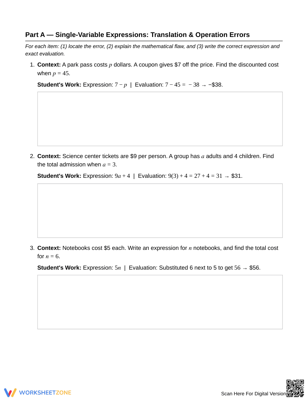 Aligned Algebraic Error Analysis Worksheet | Grade 6 Math - Page 2