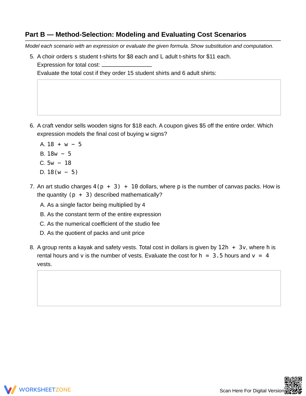Essential Algebraic Expressions Worksheet | Grade 6 Math - Page 2