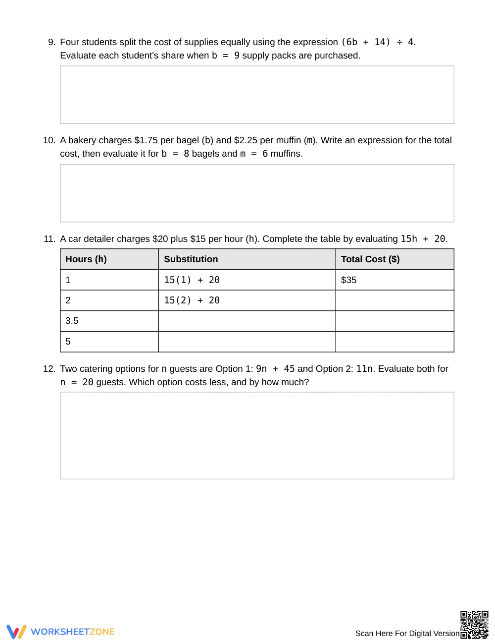 Essential Algebraic Expressions Worksheet | Grade 6 Math - Page 3