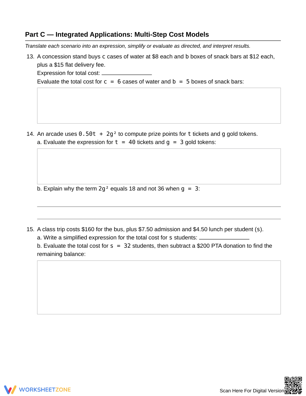 Essential Algebraic Expressions Worksheet | Grade 6 Math - Page 4