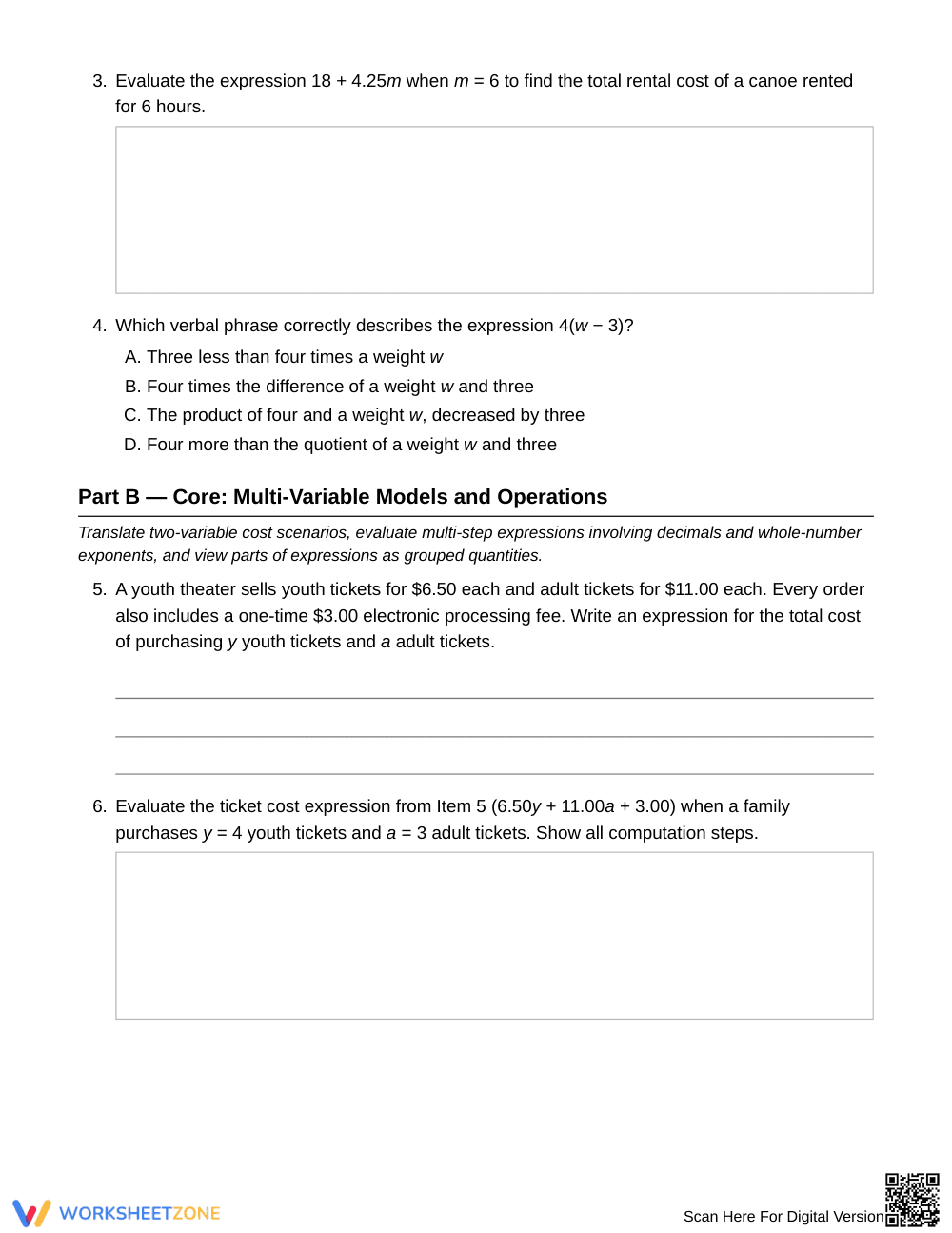 Essential Algebraic Expressions Worksheet | Grade 6 Math - Page 2