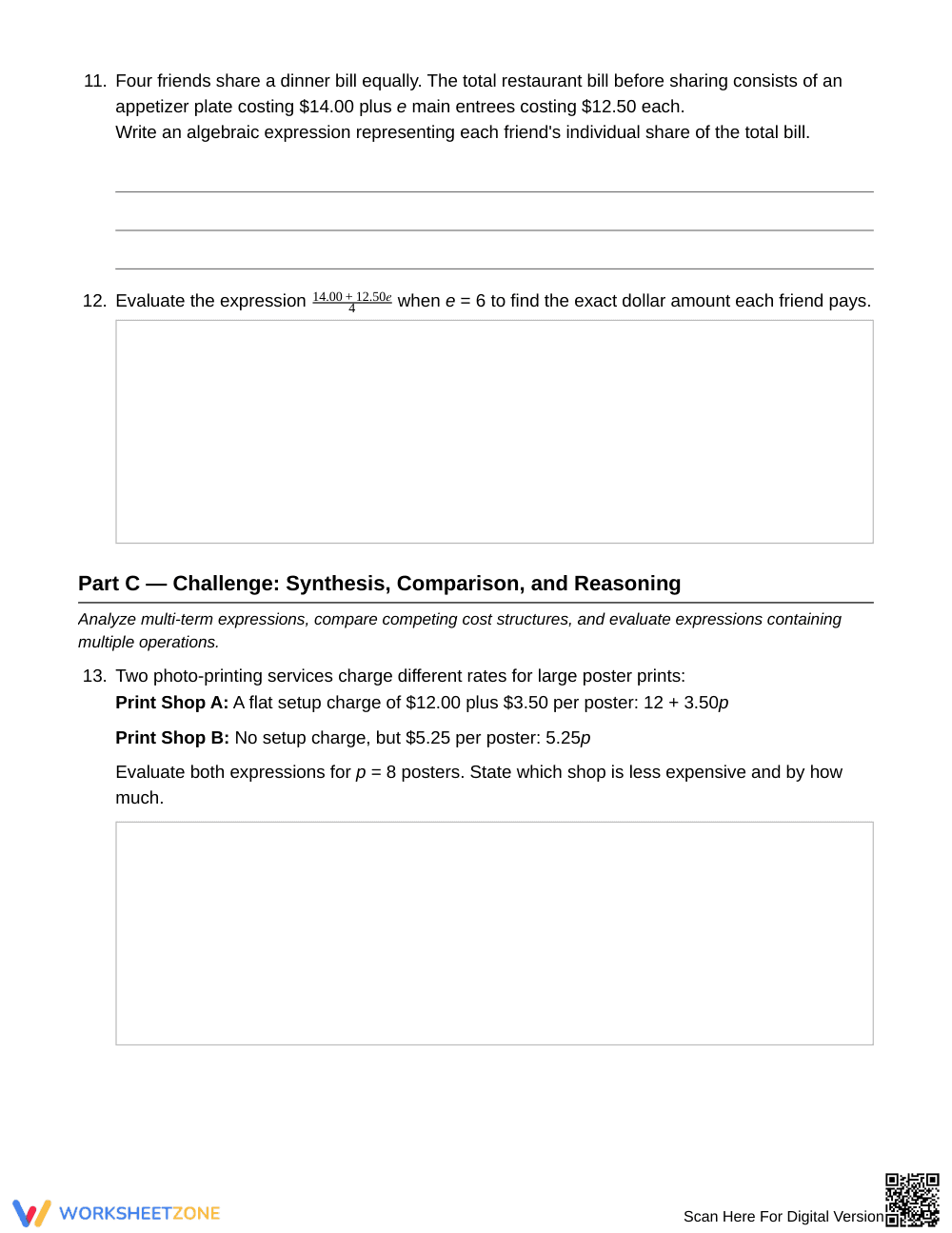 Essential Algebraic Expressions Worksheet | Grade 6 Math - Page 4