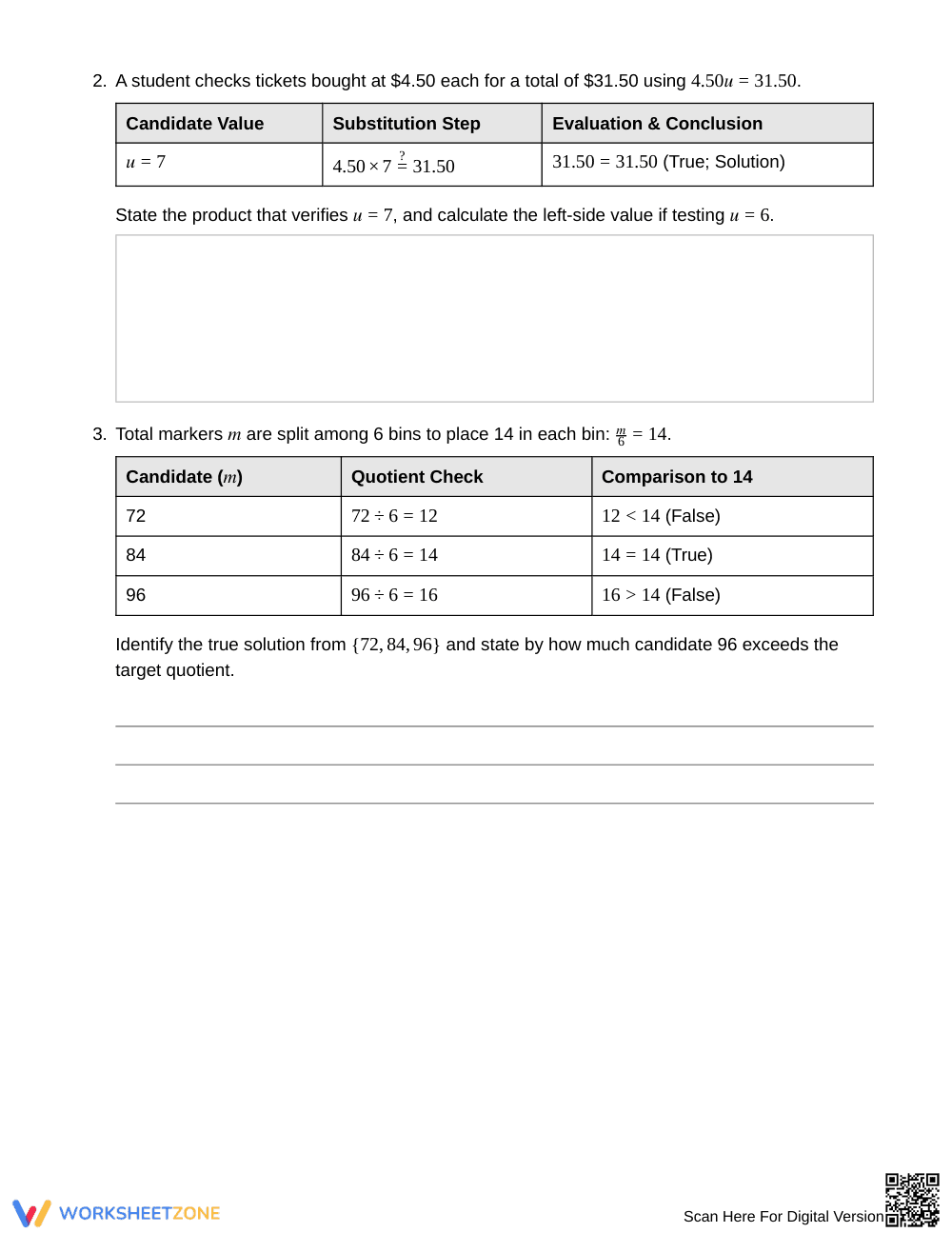 Complete Equation Solution Checks Worksheet | Grade 6 Math - Page 2