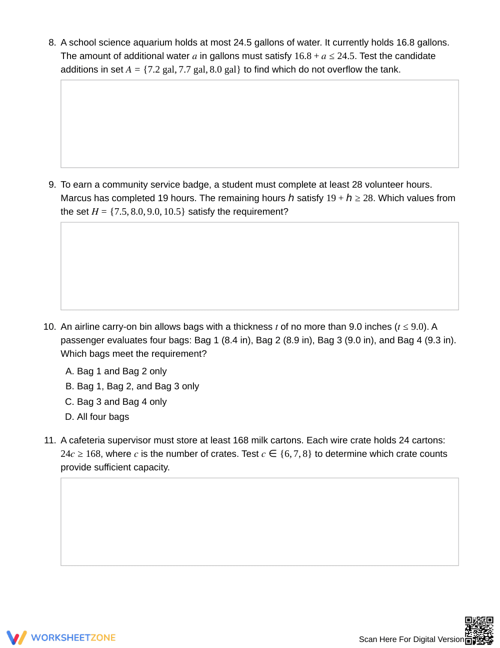 Ready Inequality Constraints Worksheet | Grade 6 Math - Page 3
