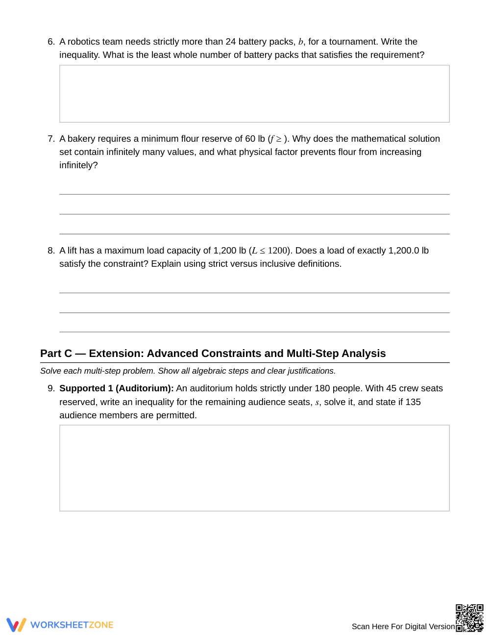 Essential Inequality Constraints Worksheet | Grade 6 Math - Page 3