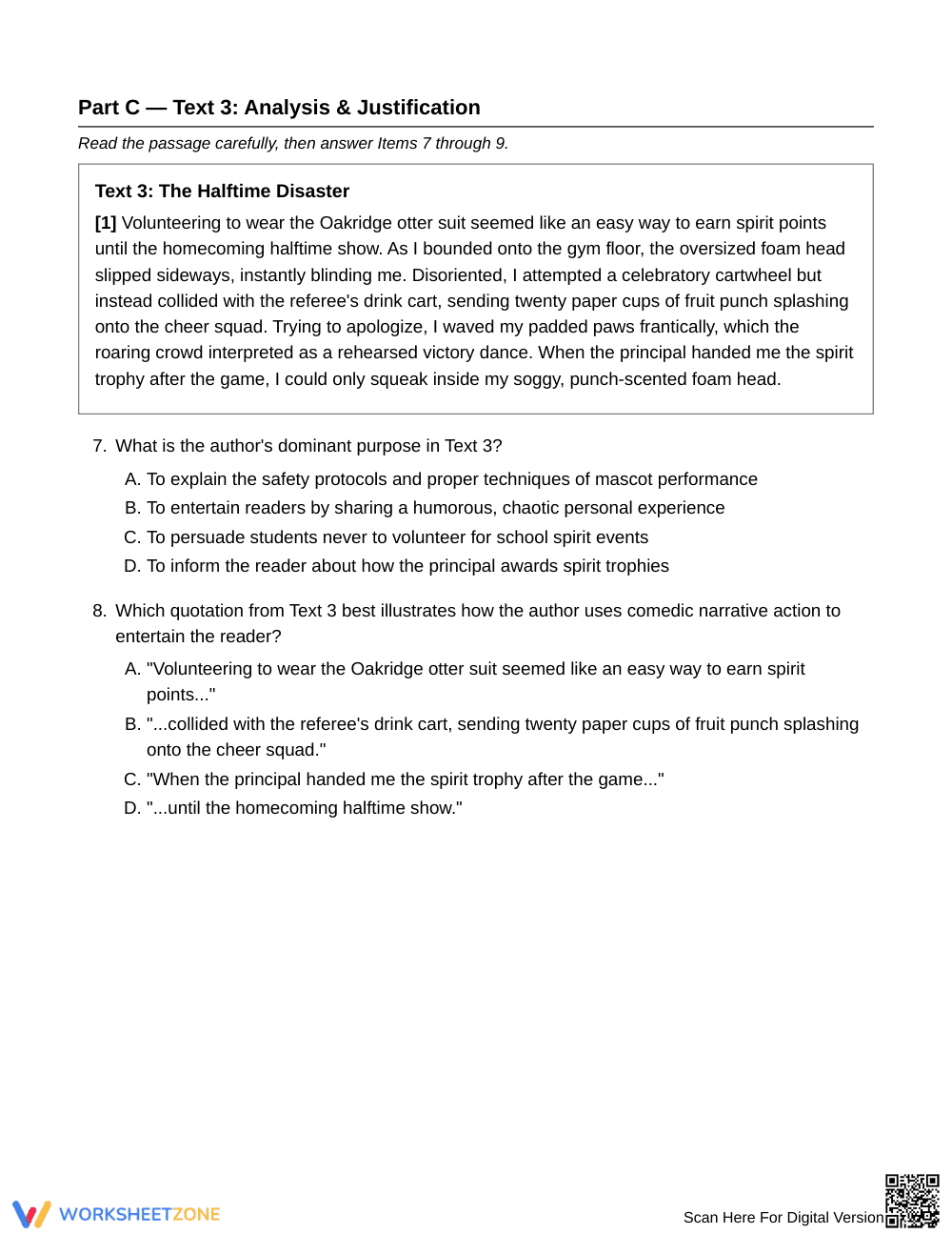 Complete Author's Purpose Worksheet | Grade 6 ELA - Page 4