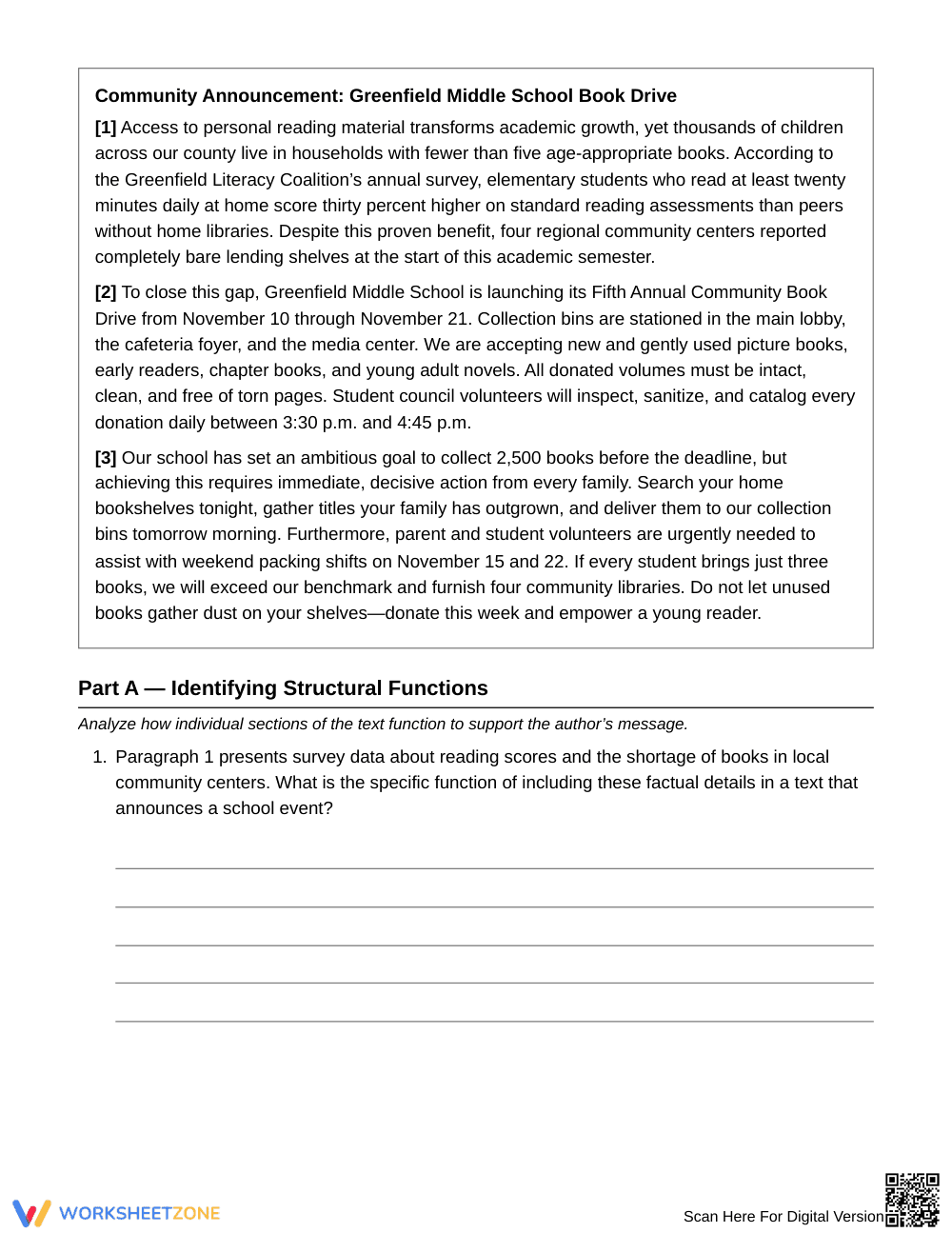 Complete Dominant Purpose Worksheet | Grade 6 ELA - Page 2