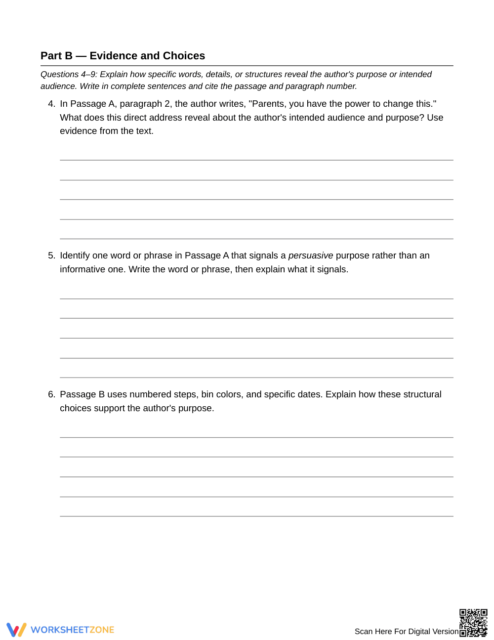 Complete Author's Purpose Worksheet | Grade 6 ELA - Page 3