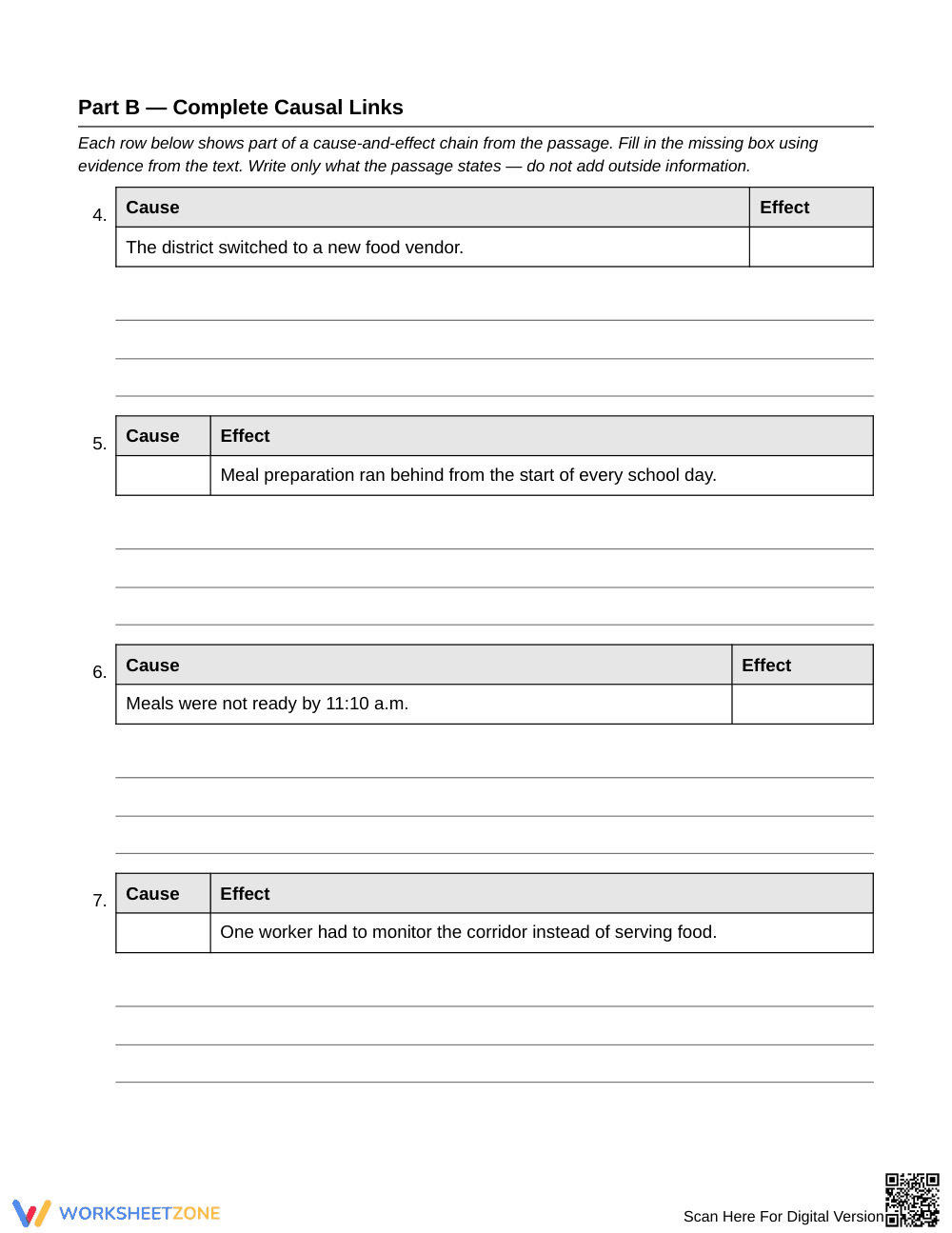 Essential Trace Causes & Effects Worksheet | Grade 6 ELA - Page 4