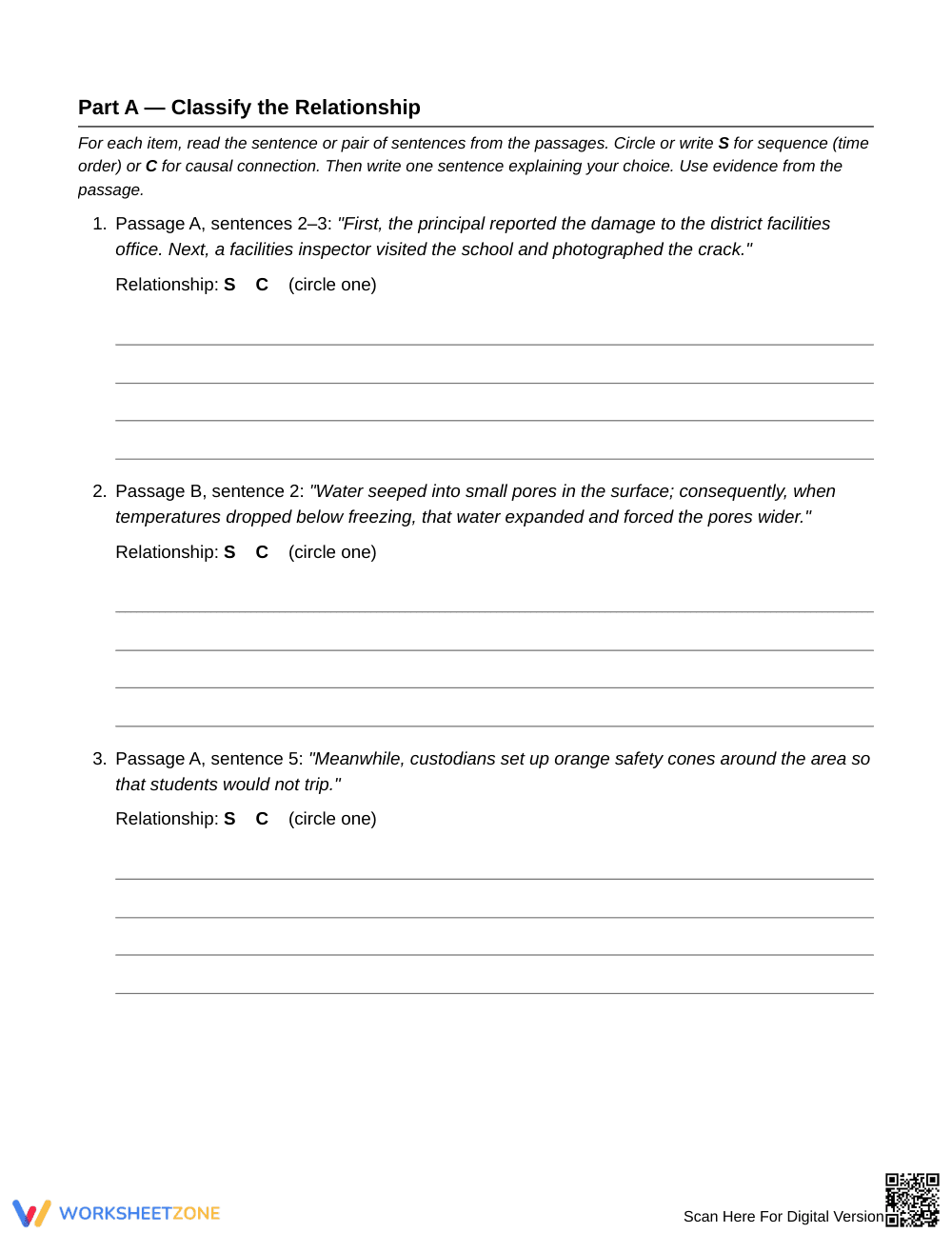 Complete Sequence or Cause Worksheet | Grade 6 ELA - Page 2