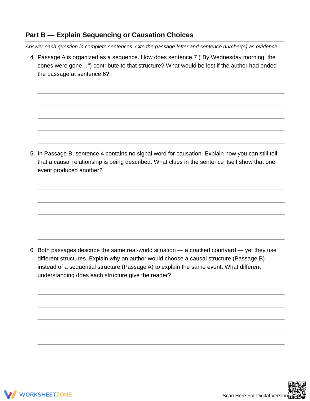 Complete Sequence or Cause Worksheet | Grade 6 ELA - Page 3