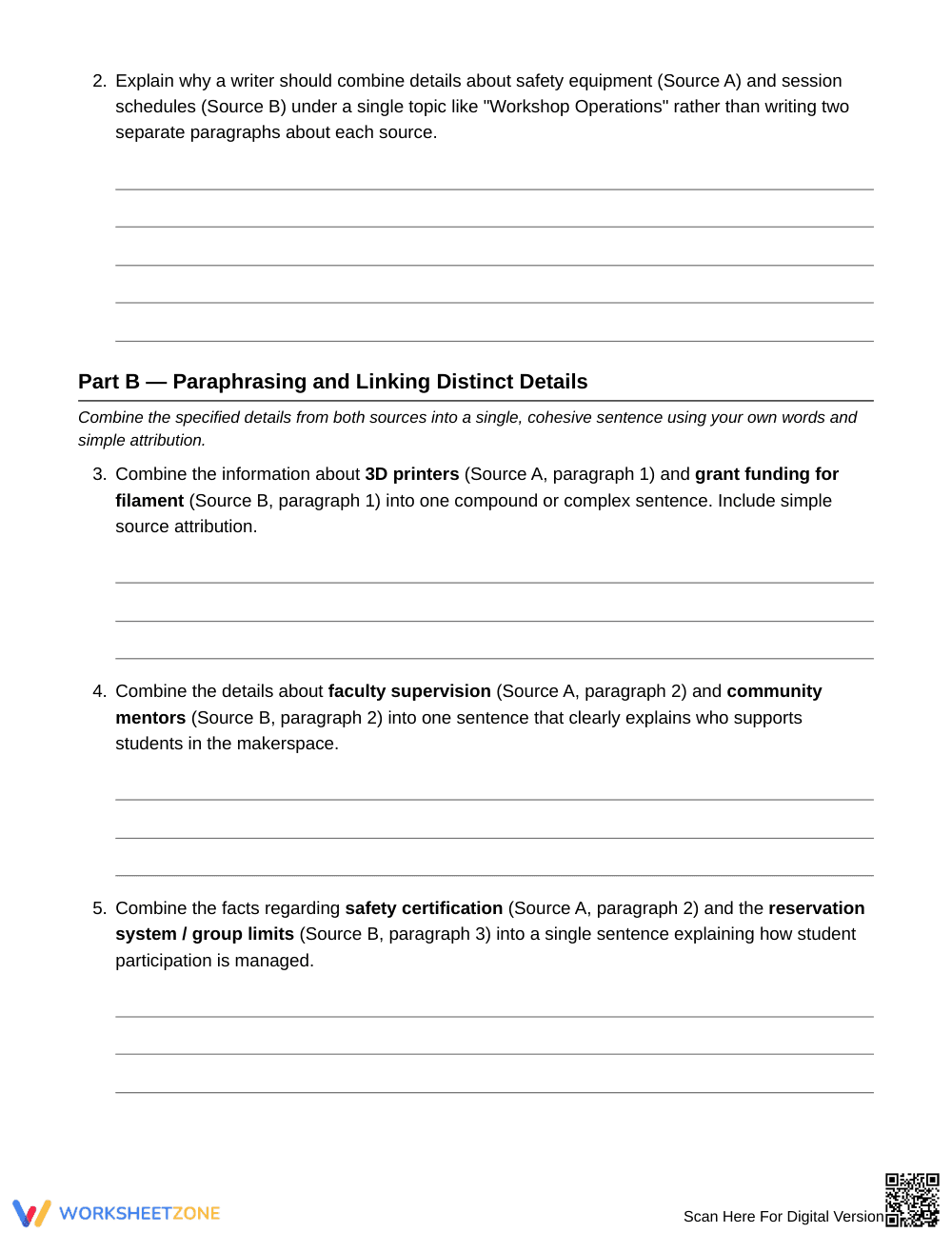 Complete Two-Source Synthesis Worksheet | Grade 6 ELA - Page 3