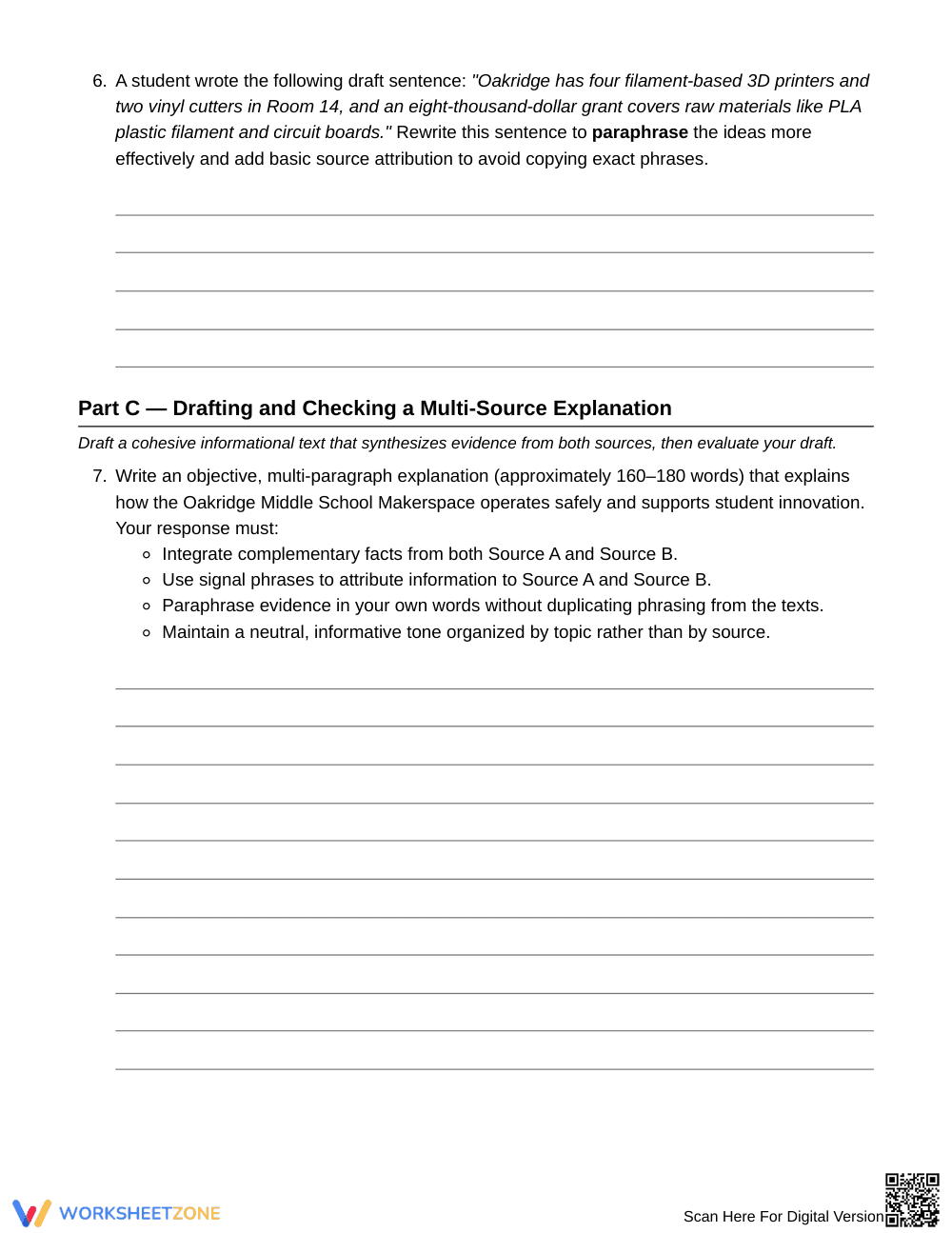 Complete Two-Source Synthesis Worksheet | Grade 6 ELA - Page 4