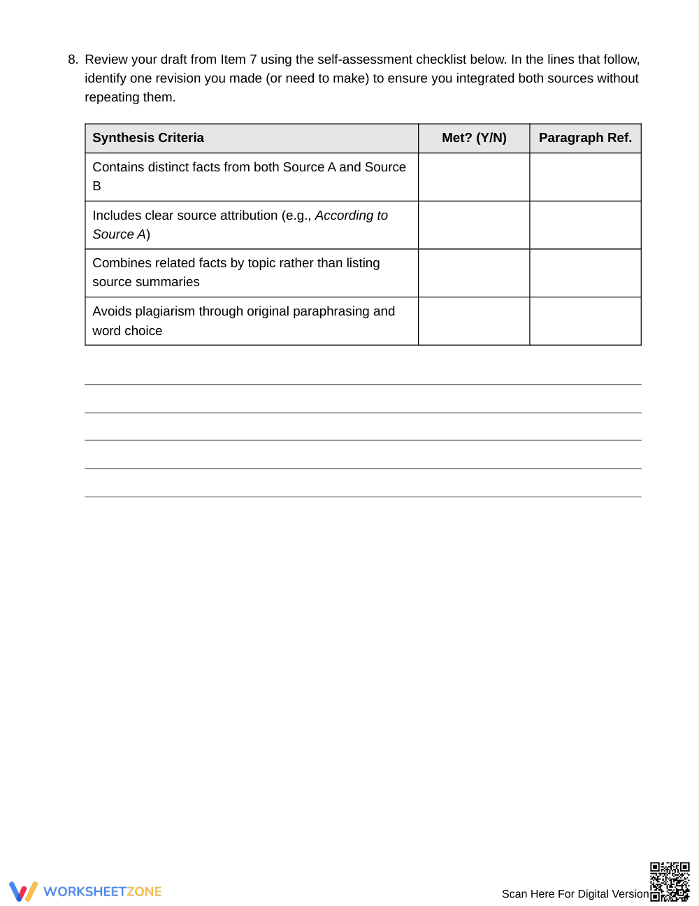 Complete Two-Source Synthesis Worksheet | Grade 6 ELA - Page 5