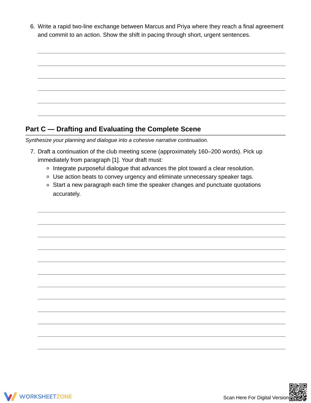 Complete Narrative Dialogue Worksheet | Grade 6 ELA - Page 4