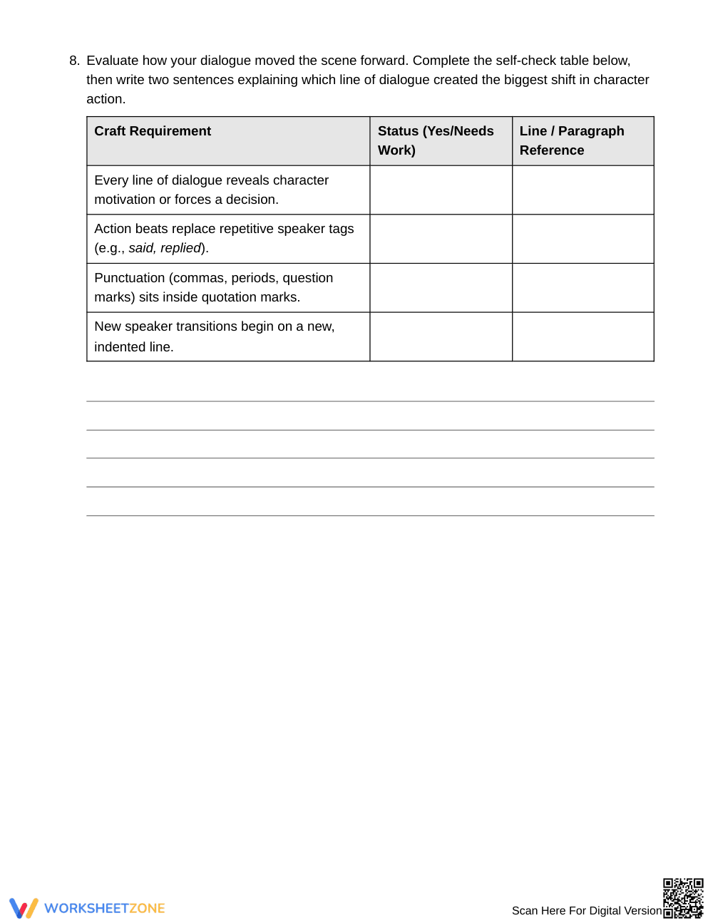 Complete Narrative Dialogue Worksheet | Grade 6 ELA - Page 5
