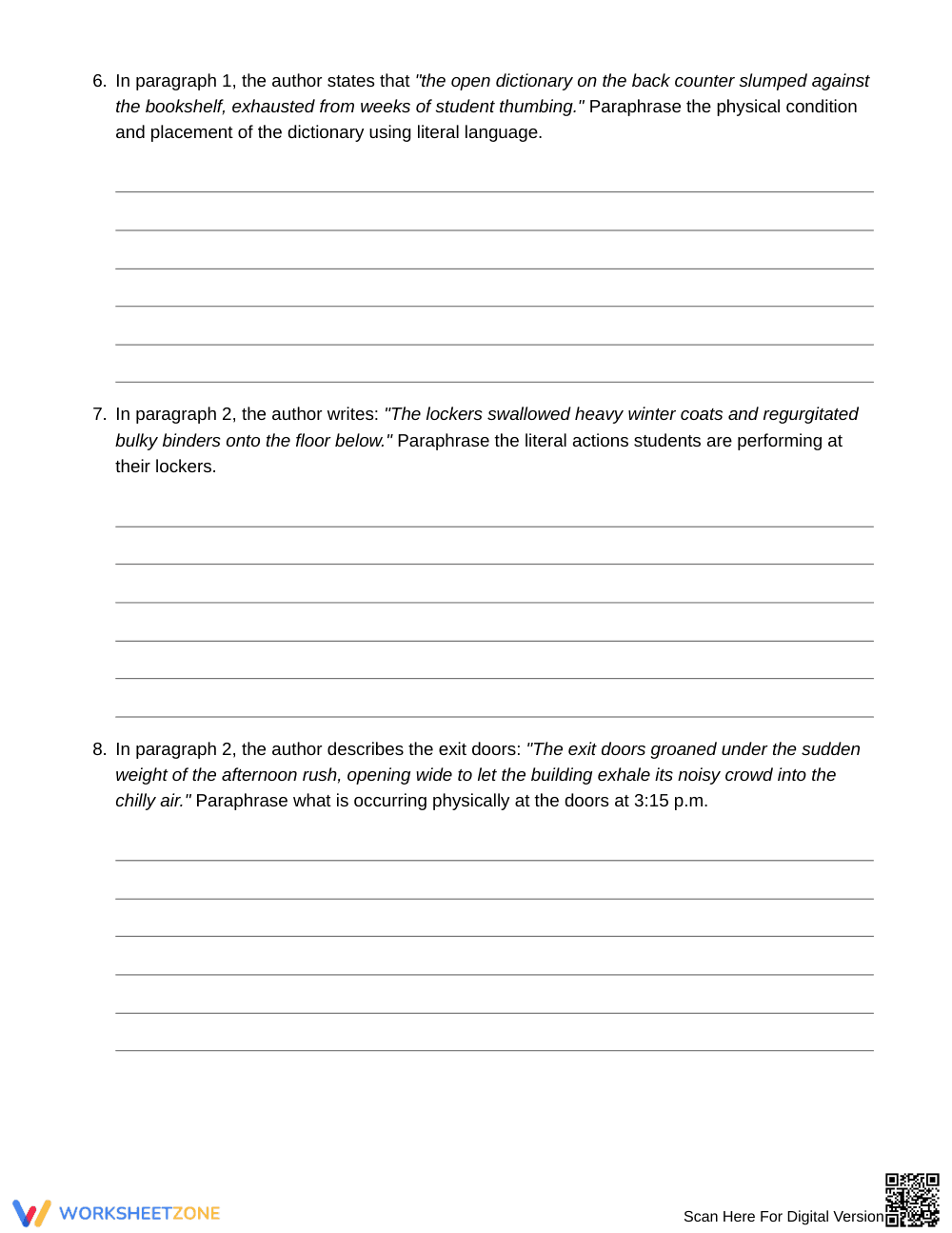 Aligned Personification in Context Worksheet | Grade 6 ELA - Page 4